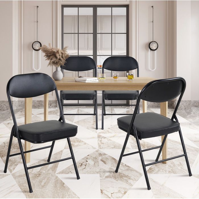 4 chaises pliables avec siège coussiné et structure métallique résistante idéales pour maison et bureau 220 lbs max