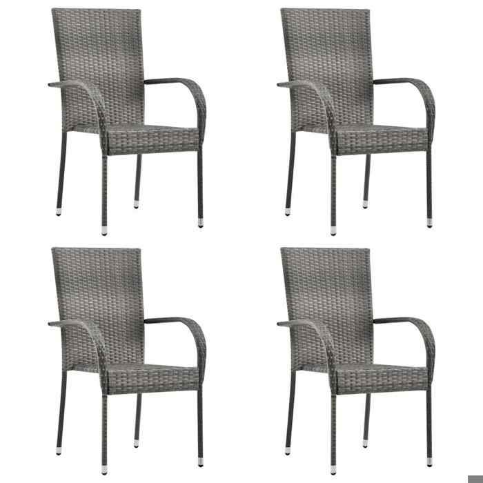 Chaises empilables dextérieur lot de 4 - vidaXL - résine tressée - gris - résistant aux UV - robuste - 555 x 535 x 95 cm 316wok83