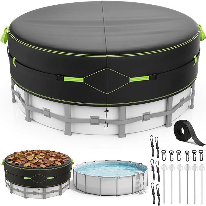 ROMIVO Bache Piscine Bâche Protection pour Piscine avec Bandes Réfléchissantes Ancrages Terrestres Couverture de 365 cm (Run BACHE