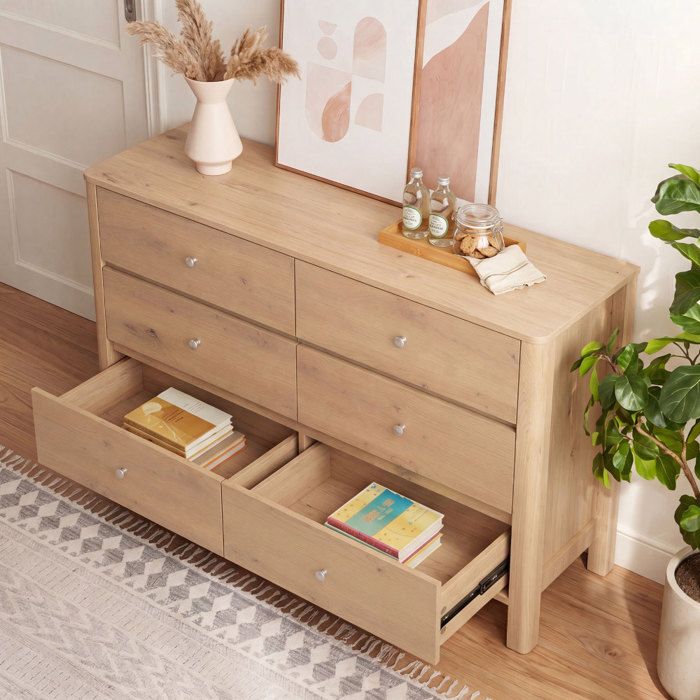 Commode 6 tiroirs grand rangement 120×40×80 cm meuble pour salon salle à manger chambre