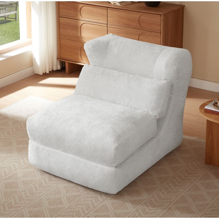 Fauteuil Relax 1 Place Chenille Blanc Chaise Longue Design FloraGrace Pour Salon Et Chambre Convertible 210x90x86cm
