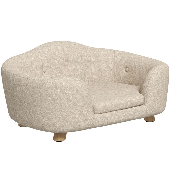 Canapé pour chien et chat – LUXUS – coussin amovible housse lavable tissu déperlant – Blanc crème – 70 x 47 x 30 cm