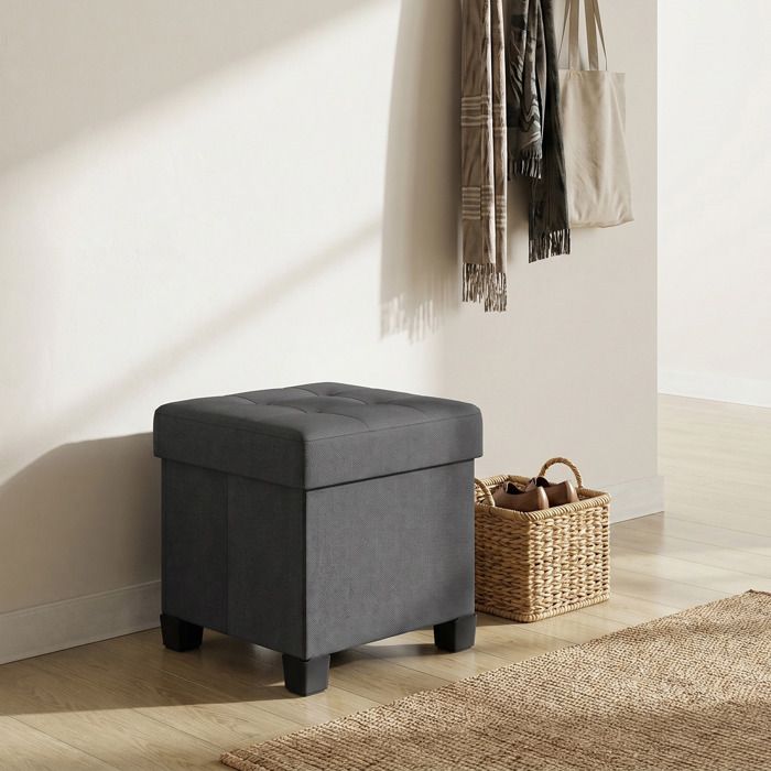 Tabouret avec espace de rangement 38 × 38 × 40 cm capacité de charge jusqu’à 300 kg coffre de rangement gris Tabouret avec espace de rangement 38 × 38 × 40 cm capacité de charge jusqu’à 300 kg coffre de rangement gris