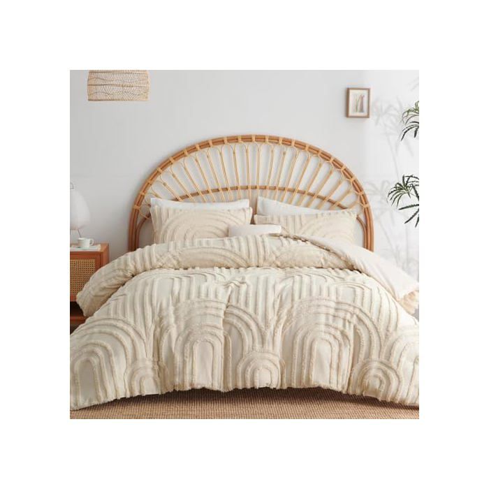 Housse de couette - LANQINGLV - Bohème - 240x260 cm - Beige - Tuftée broderie OEKO-TEX