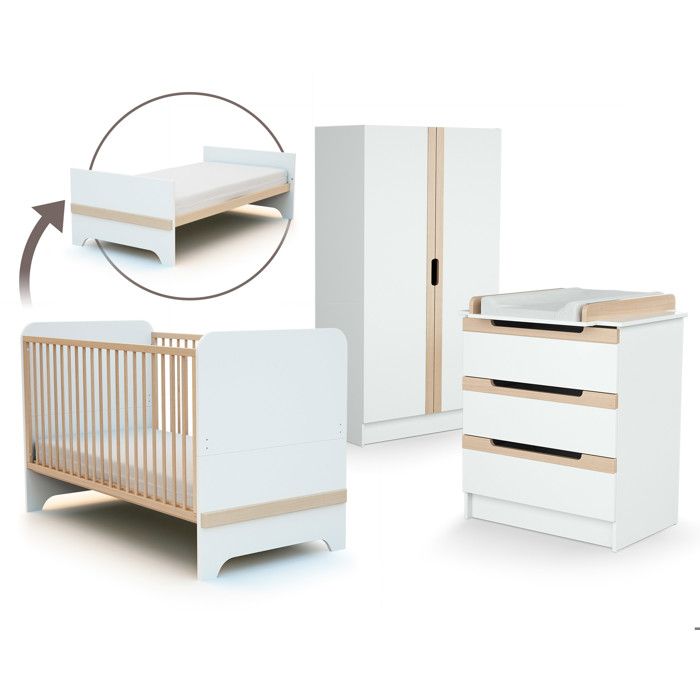 AT4 - Chambre bébé lit commode à langer et armoire Blanc et Hêtre Verni Blanc et Hêtre Verni - Taille unique AT4 - Chambre bébé lit commode à langer et armoire Blanc et Hêtre Verni Blanc et Hêtre Verni - Taille unique