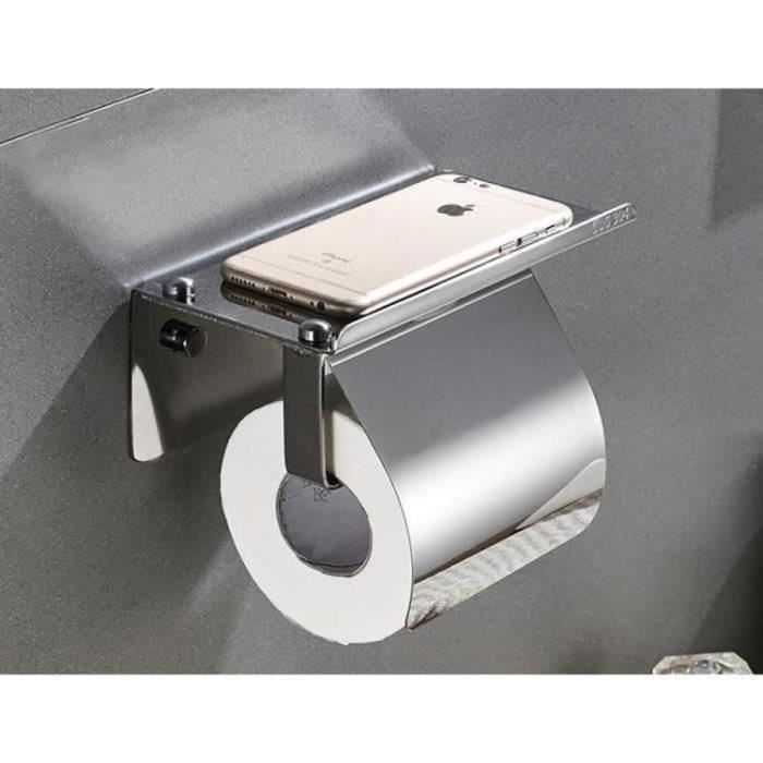 Porte-papier noir avec étagère de rangement pour téléphone Porte-papier  hygiénique vintage en aluminium pour la salle de bain Noir