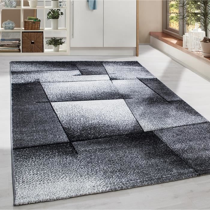 Design moderne contour coupé tapis abstrait lignes salon gris marbré [160x230 cm ]