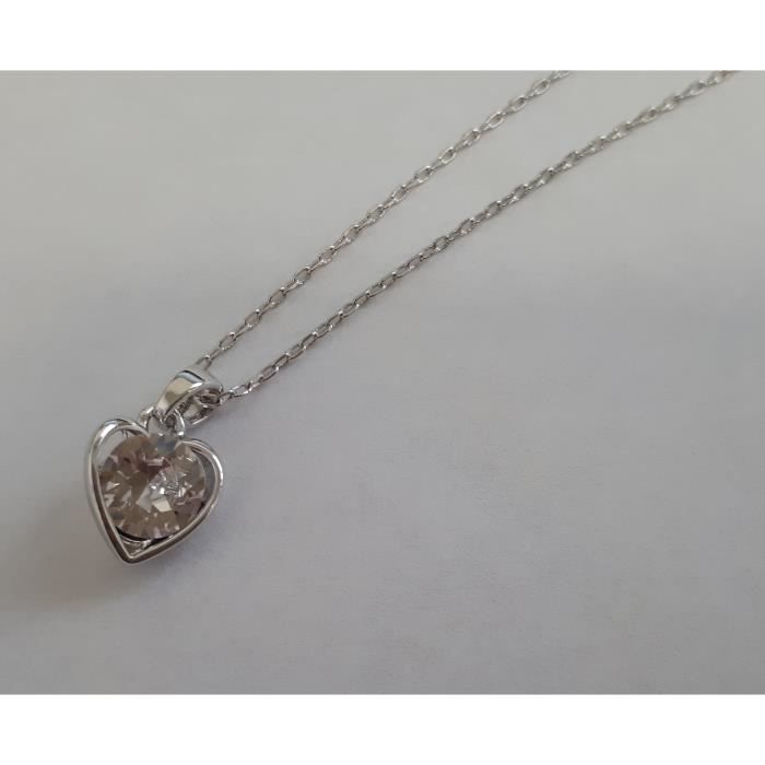 Collier pendentif coeur blanc Swarovski element bijoux femme argenté blanc