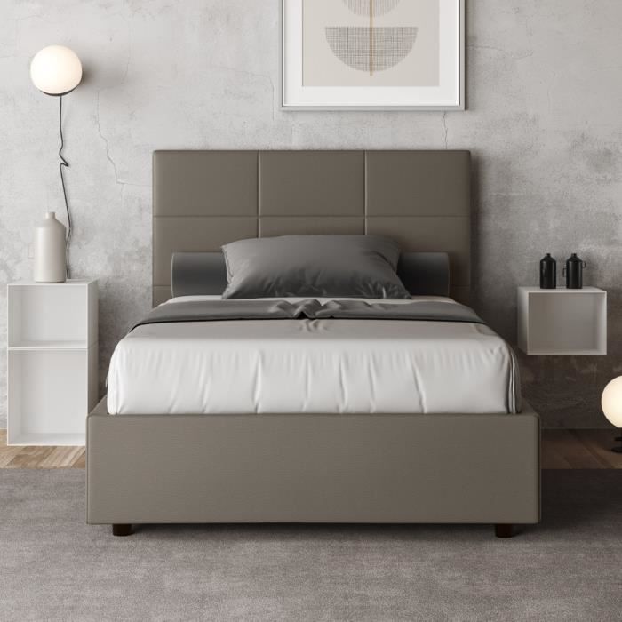 Lit 1 place et demi - LIBEROSHOPPING - Mika - 120x200 - Marron - Blanc Lit 1 place et demi - LIBEROSHOPPING - Mika - 120x200 - Marron - Blanc