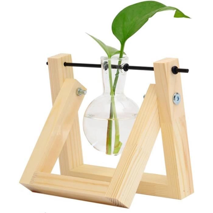 2 Vases Hydroponiques Tube à Essai Sur Support Bois - Propagation Plantes, Déco Murale Ou Bureau