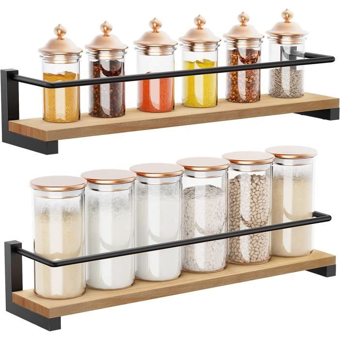 Étagère À Épices En Bois De Pin, Lot De 2, PorteÉpices Murale, Étagère De Rangement De Cuisine