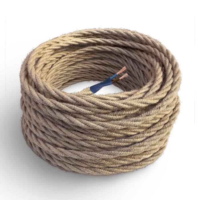 Câble électrique Textile Amarcords - Couleur Labrador, Torsadé Lin, 1m - Pour Lampes Et Lustres Vintage