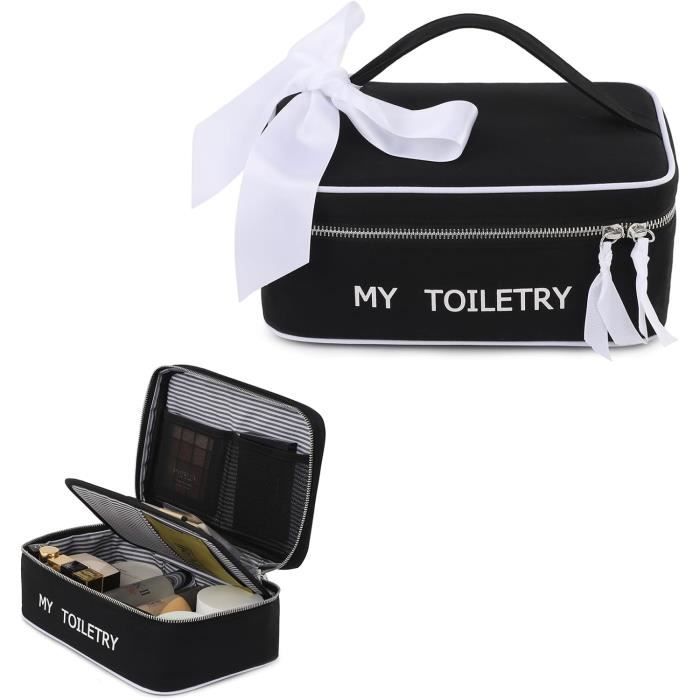Prite Grand Trousse de Maquillage pour Femme Trousse de Toilette de Voyage Vanity en Cuir Imperméable avec Poignée et Séparateur Amovible (Beige