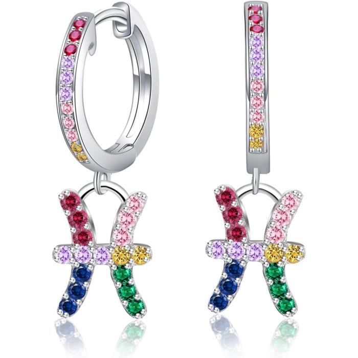 Boucles D'Oreilles Créoles Papillon En Argent 925 Et Zirconium - Diamètre 1.2 Cm, Cadeau Élégant Pour Femme