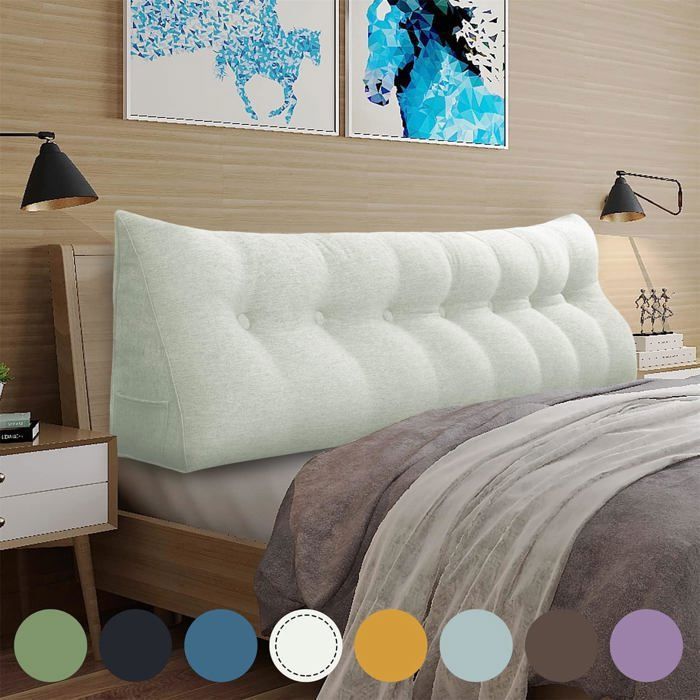 VERCART Coussin de Lecture Cale Dos Coussin à Coins Coussin Incliné Grands coussins de Lit Lin Blanc 200CM