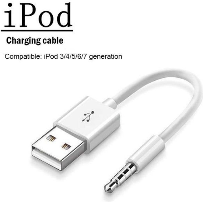 Cable Adaptateur USB 3,5 mm Jack Data Chargeur Recharge Pour Apple iPod Shuffle 3/4/5/6/7 Generation