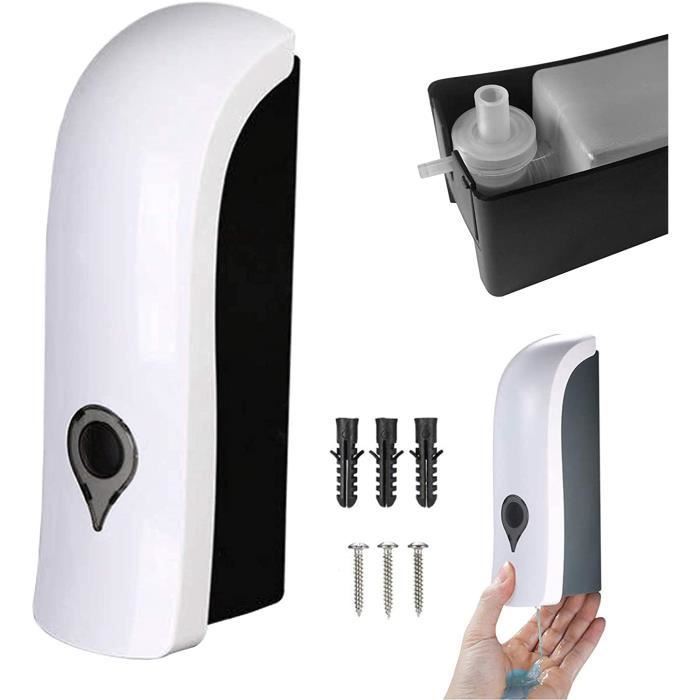 Bewinner Distributeur Savon Mural Manuel 300 Ml – ABS Robuste Avec Fenêtre Transparente – Pour Salle De Bain, Cuisine, Hôtel – Blanc