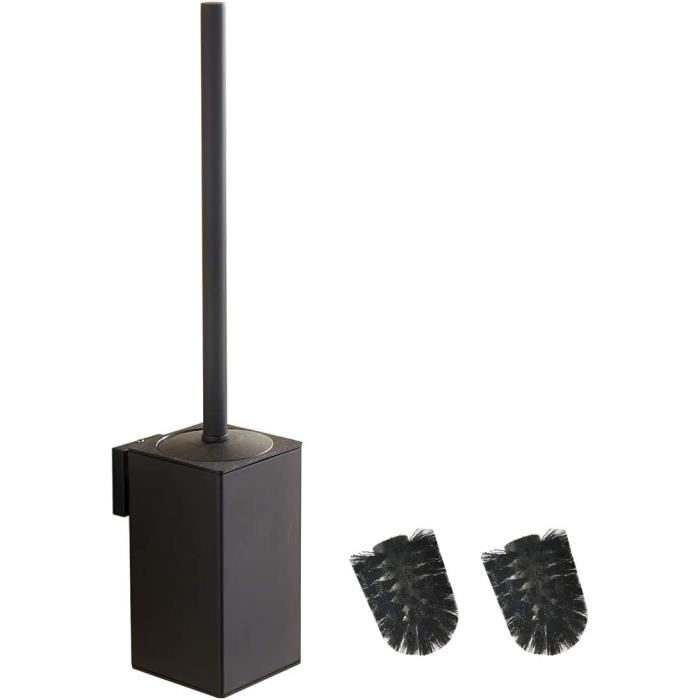 Lindoya Set Ricambio Scopino WC: 1 Manico In Acciaio Inox Nero + 2 Testine In Silicone, Intercambiabili E Asciugatura Rapida