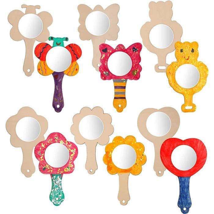 SHINEOFI - Kit DIY Miroirs à Décorer Pour Enfants - 8 Miroirs Couronne + Feutres Et Stickers - Activité Fête Anniversaire