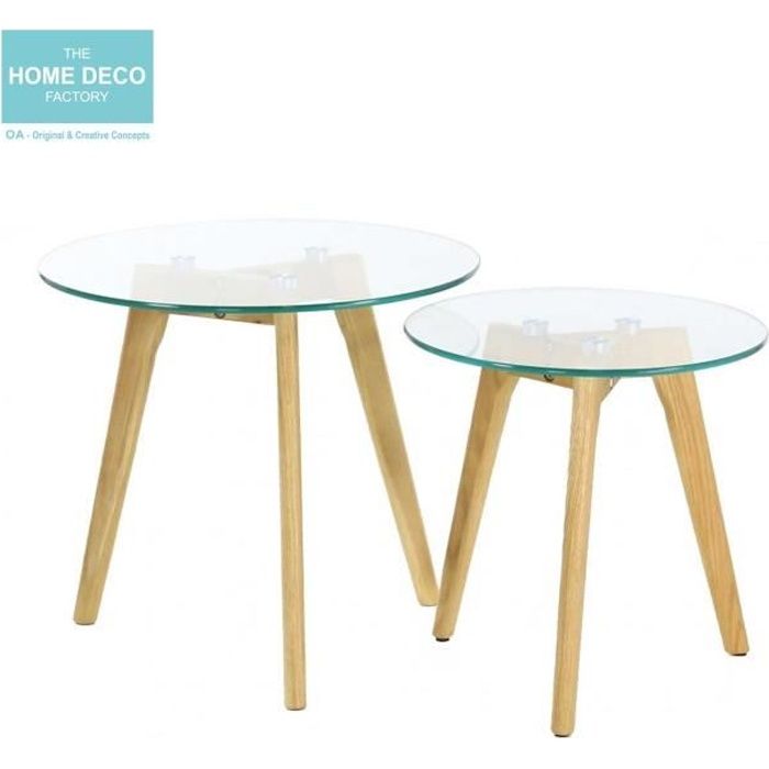table gigogne en verre trempé x2 - essentiel - rond - 50x50x43 cm