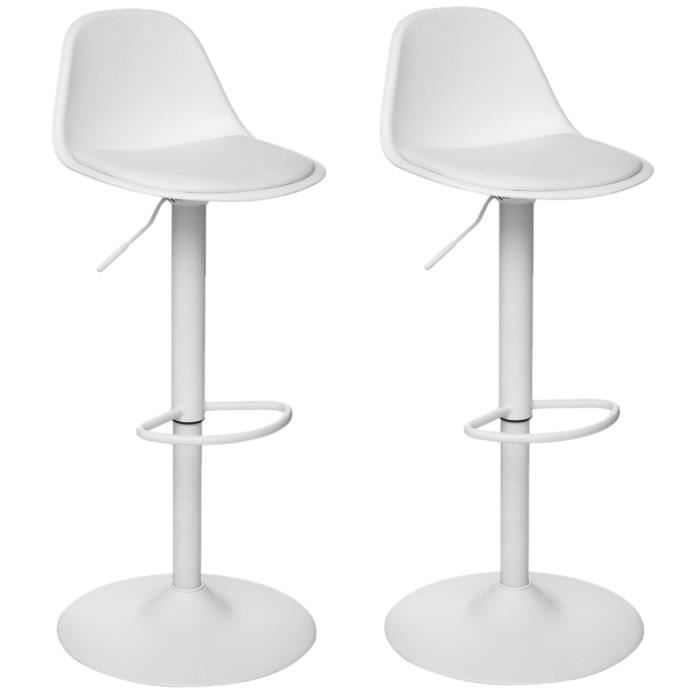 toilinux - lot de 2 chaises de bar aiko en polypropylène ajustable - blanc