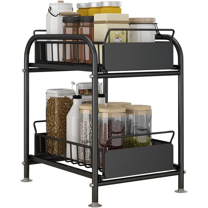 Étagère à Épices 2 Niveaux, Rangement Epices Cuisine, Réglable En Hauteur, Porte-Épices Pliable