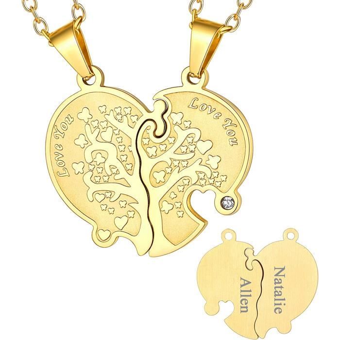 Collier Couple Personnalisable Amoureux Pour 2,2 Pcs Pendentifs
