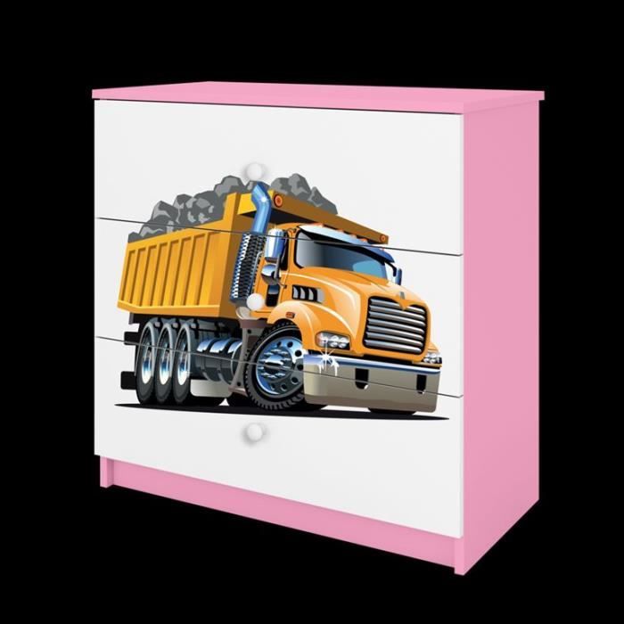 commode enfant kocot kids babydreams camion rose - bois - 3 tiroirs spacieux