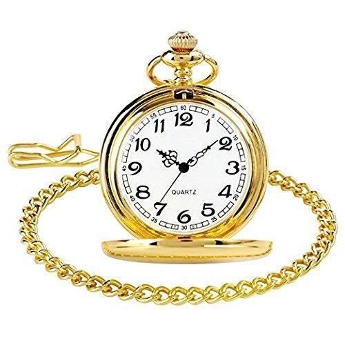 allnice montre de poche rétro lisse à quartz montre à gousset mécanique classique pour homme femme avec chaîne + boîte cadeau
