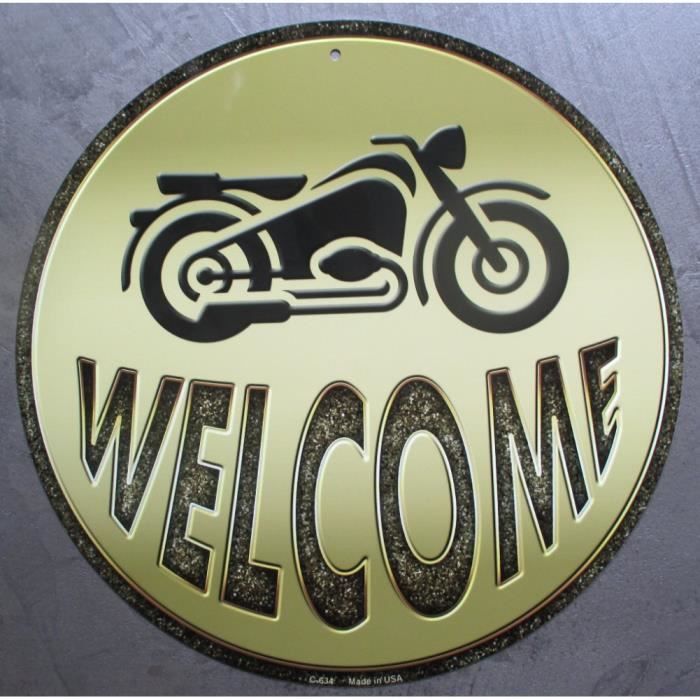 Plaque Welcome Biker Avec Une Moto Tole Ronde 30cm Affiche Deco Metal Pub Cdiscount Maison