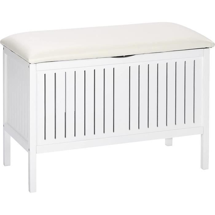 meuble sur pied de salle bain - banc oslo coffre bois blanc laqué x