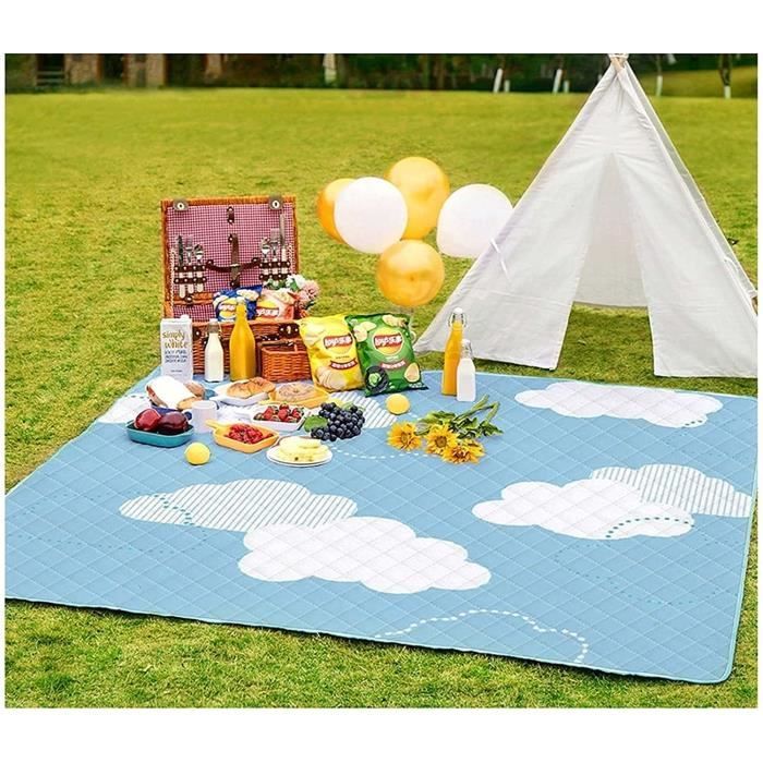 AMANKA Nappe de Pique-Nique 200x200cm Tapis de Plage Hydrofuge Portable Bleu 