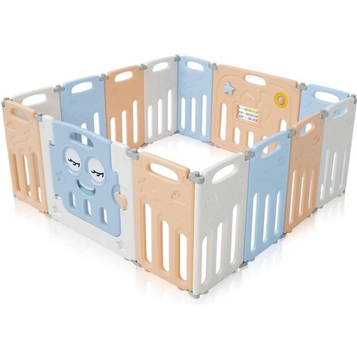 Baby Vivo Parc Bebe Barriere Securite Pliable Plastique Enfant Protection Porte Espace Jeu Chambre 14 Elements En Bleu Et Beige Luna Cdiscount Puericulture Eveil Bebe