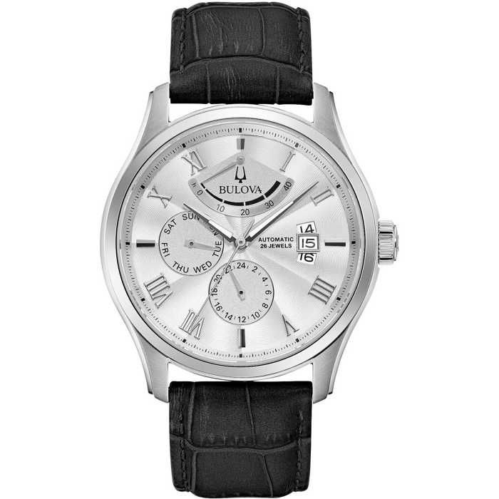 Montre Homme Bulova 96A245 Mécanique - Boîtier Acier 42mm, Cadran Noir, Bracelet Cuir Marron