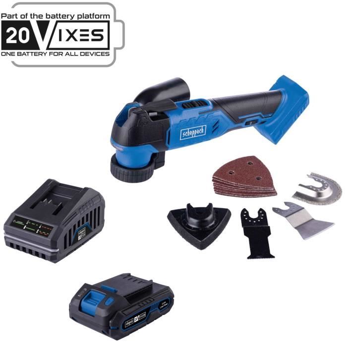Pack Outil multifonction sans fil C-MT40-X - pour scier couper racler poncer - SCHEPPACH 20V IXES + batterie 2Ah + chargeur