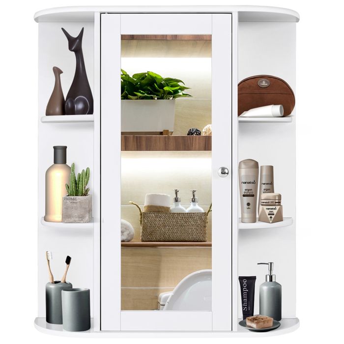 COSTWAY Armoire Salle de Bain avec Miroir 6 Étagères Ouvertes et 2 Compartiments Internes 60 x 16 5 x 67 5 cm Blanc