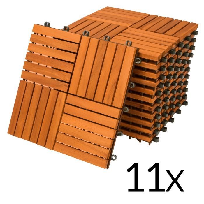 Dalles de terrasse en bois d'acacia pour 1m² - Fixation par Clips - DEUBA