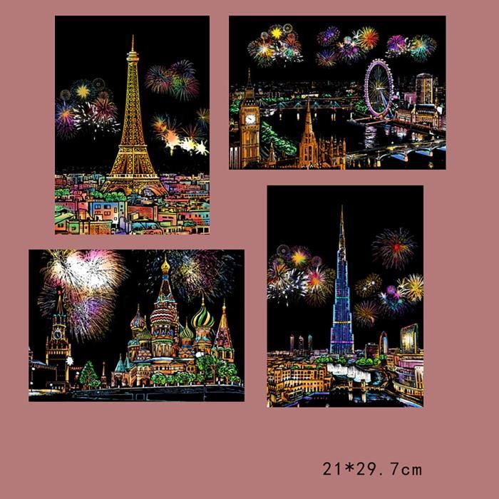Kit De Tableau à Gratter Coloré A3 – 4 Feuilles + Stylo Double Pointe – Activité Créative Pour Enfants, Ados, Adultes