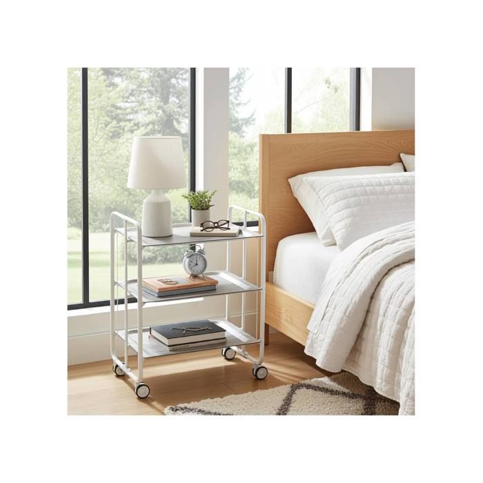 Desserte pliante BAUHAUS avec roulettes Structure blanche 3 niveaux 3 positions DON HIERRO. Frêne Desserte pliante BAUHAUS avec roulettes Structure blanche 3 niveaux 3 positions DON HIERRO. Frêne