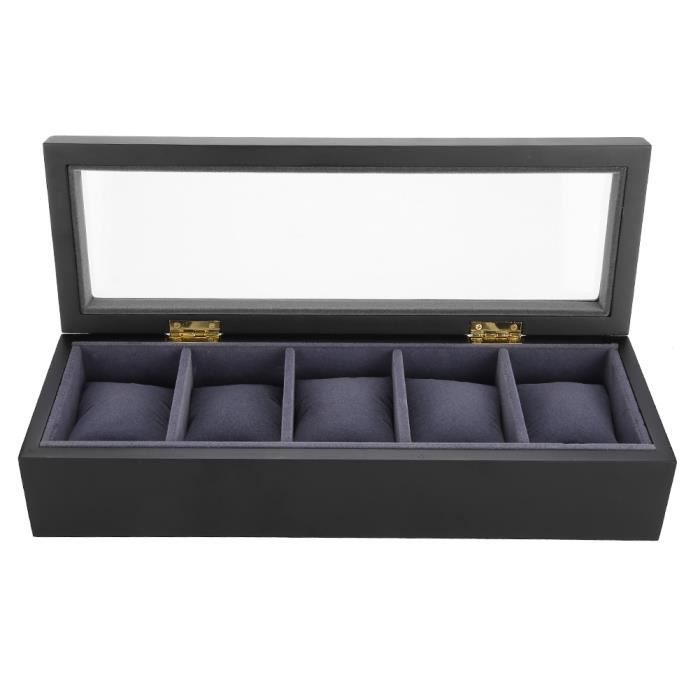 Boîte De Rangement Pour Montres Et Bijoux - 5 Emplacements - Étui Rigide Zippé Noir