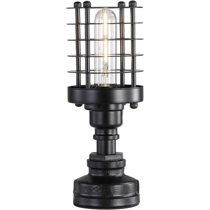 Lampe Salon AIRTWESD Lampe De Table Industrielle Blanche - Abat-jour Cage Métal - Culot E27 - Style Vintage Pour Salon/Bureau éclairage Rustique Salon