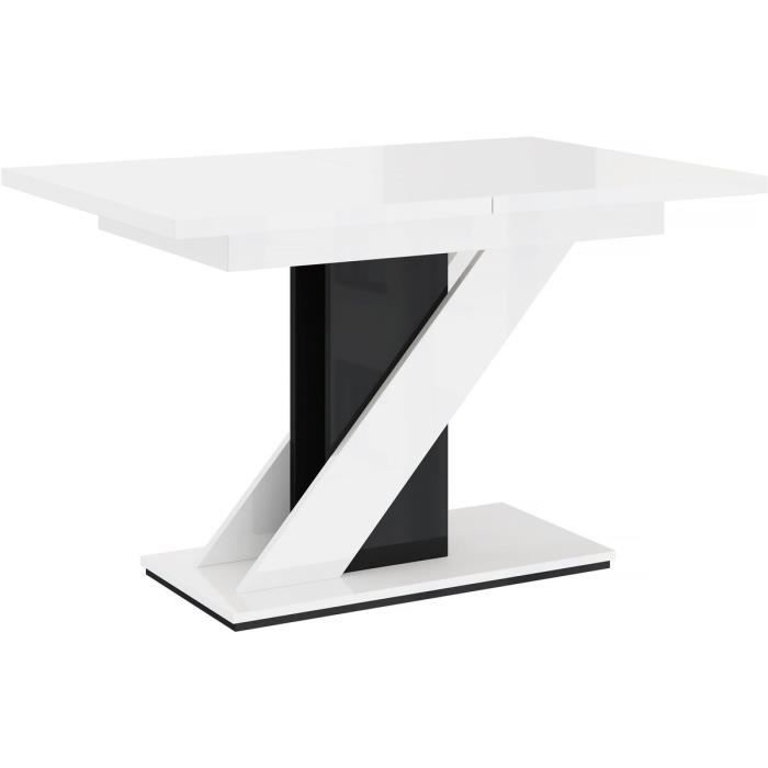 Table repas extensible - HABITAT ET JARDIN - MEVA - Blanc brillant/Noir brillant - 120/160 X 80 X 75 cm