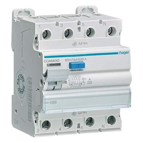 Disjoncteur Différentiel - HAGER - Cda663D - 63A - 30mA - 4P
