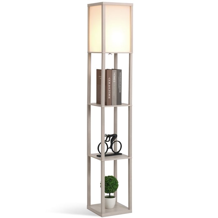 Lampadaire étagère - HOMCOM - lampe 3 étagères 4 niveaux rangement salon bureau décoration - MDF - 26x26x160cm - chêne