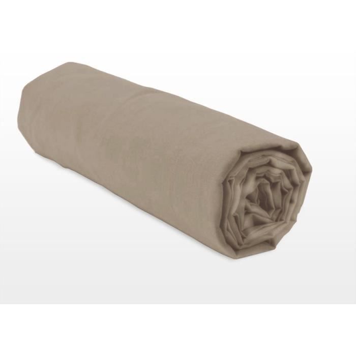 Drap Housse - HOME LINGE PASSION - 160x200 cm - Beige foncé - 100% coton 57 fils