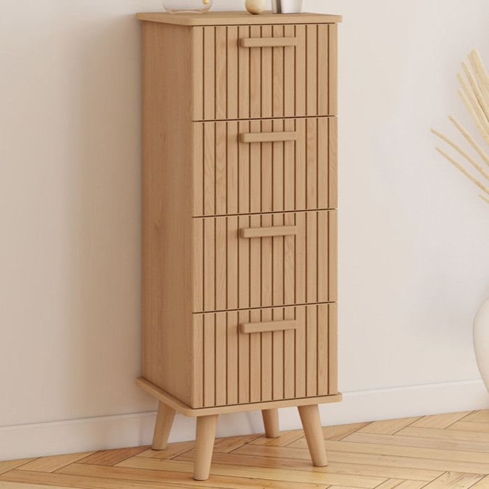IDMARKET Meuble dappoint 4 tiroirs JULIETTE 30x30x80 cm chiffonnier pour entrée salle de bain effet lattes tasseau bois