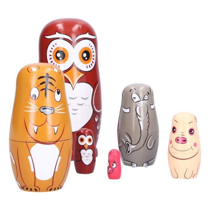 Oostifun 5pcs Dessin animé Mignon à la Main Russe poupées gigognes Ensembles de Jeux Animaux en Bois poupées gigognes empilables poupées Collection décoration (Animals