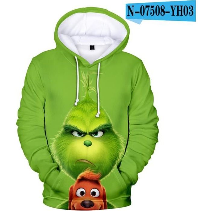 Sweat à Capuche Grinch - Look Grinchy - Coupe Classique - Col Tissé - Poids 241g - Idéal Noël, Fêtes, Cadeau Décalé