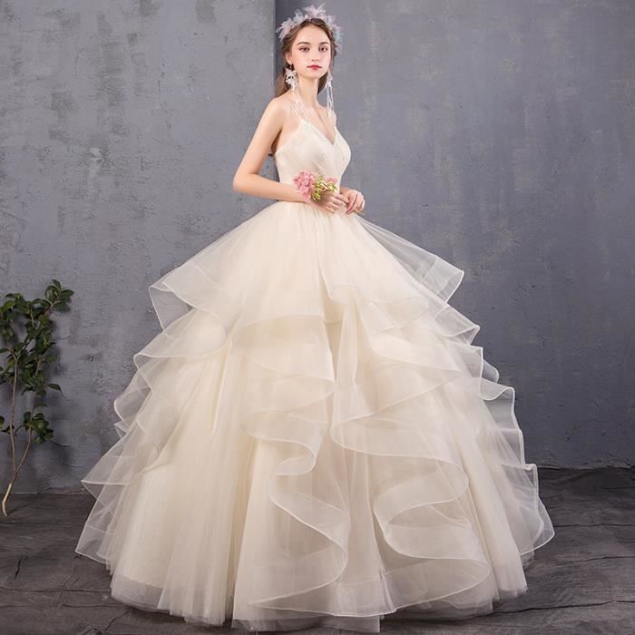 French light wedding dresses 2021 bride halter ground thin small simple Mori system super fairy dream Blanc Cdiscount Pret a Porter