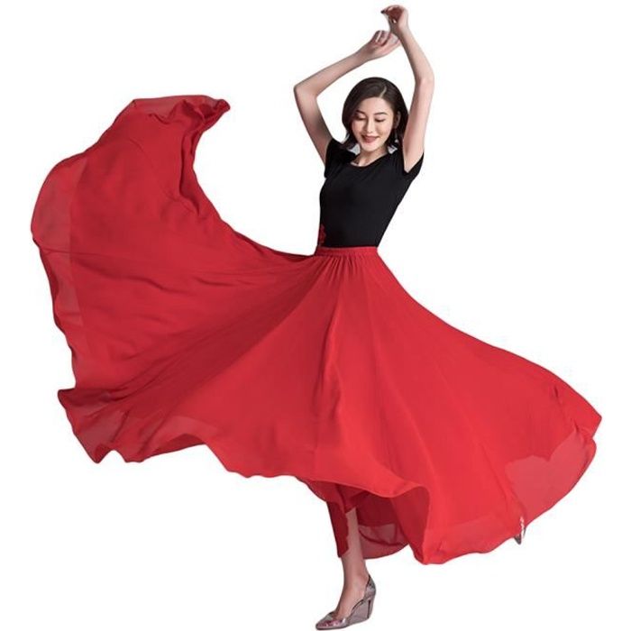 Robe de danse classique Femme élégante demi-longueur longue 720 degrés Big  Swing Jupe de danse moderne Pratique de la gaze Jupe